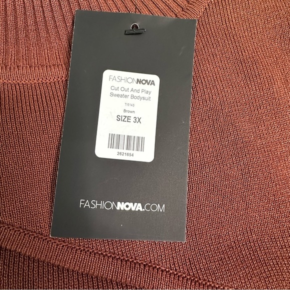 Fashion Nova Cut Out and Play Brown Ribbed Bodysuit Size 3X  NWT - Picture 9 of 9